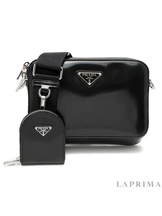 Brushed leather triangle logo cross bag black - PRADA - BALAAN 2