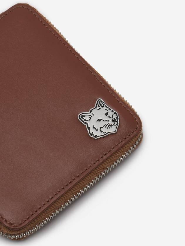 Fox Head Square Zipper Half Wallet Brown - MAISON KITSUNE - BALAAN 5