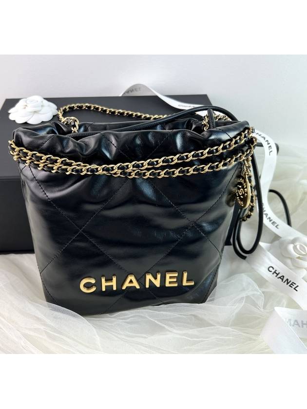 22 Gold Logo Shiny Calfskin Mini Shoulder Bag Black - CHANEL - BALAAN 9