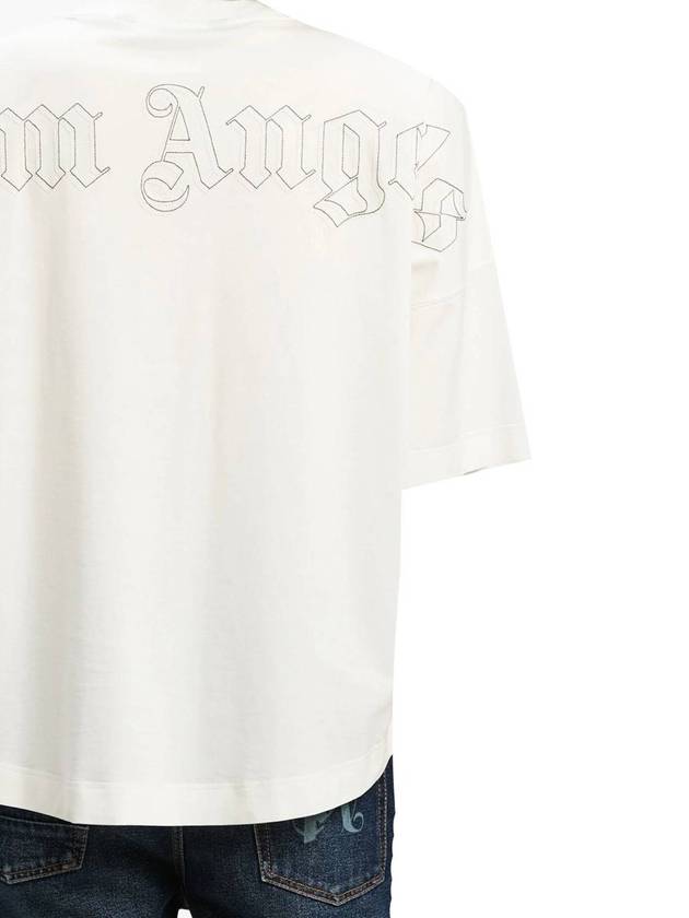 Palm Angels Embroidered Monogram Short Sleeve T Shirt Off White - PALM ANGELS - BALAAN 4