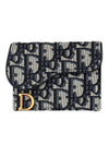 Women's Oblique Jacquard Saddle Card Wallet Blue - DIOR - BALAAN 1