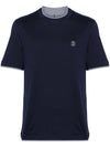 Cotton Short Sleeve T-Shirt Navy - BRUNELLO CUCINELLI - BALAAN 3