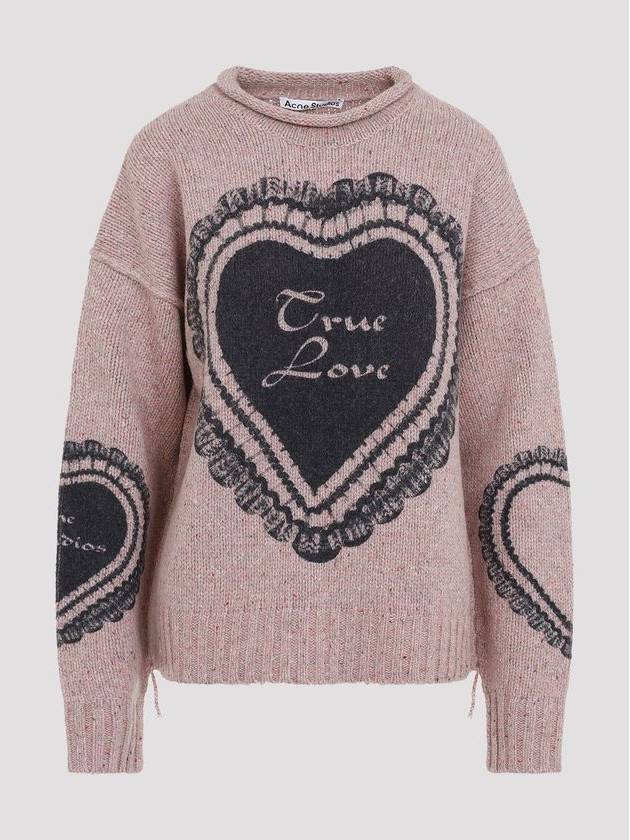 Heart Print Wool Blend Knit Top Faded Pink - ACNE STUDIOS - BALAAN 2