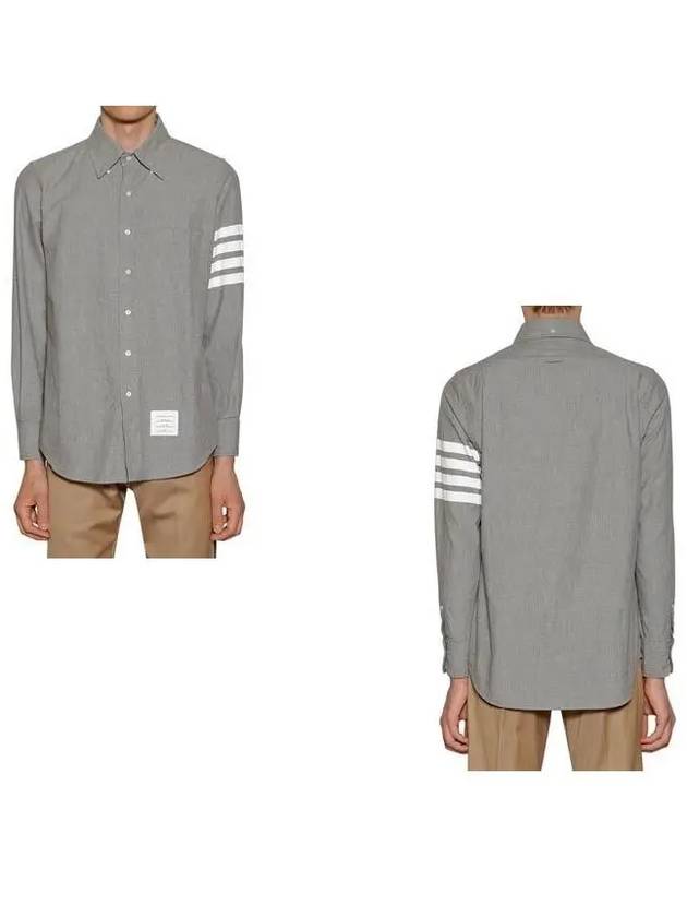 Men's Diagonal Shambray Print Nametag Straight Fit Long Sleeve Shirt Medium Grey - THOM BROWNE - BALAAN 4