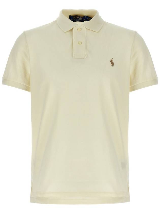 Embroidered Brown Pony Slim Fit Polo Shirt Beige - POLO RALPH LAUREN - BALAAN 2