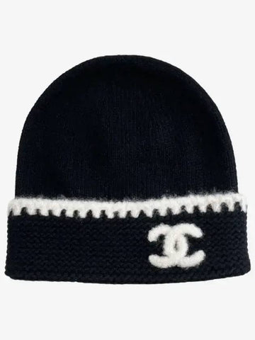 Beanie Cashmere Black White Knit Hat - CHANEL - BALAAN 1