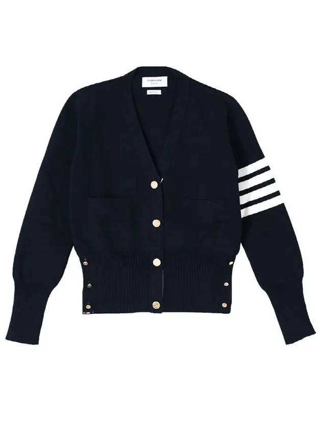 Cotton 4-Bar Milano Classic V-Neck Cardigan Navy - THOM BROWNE - BALAAN 2