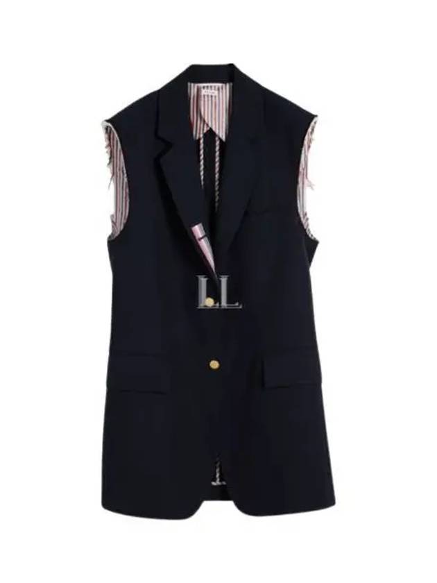 Super Oversized Cassic Sports Long Vest Navy - THOM BROWNE - BALAAN 2