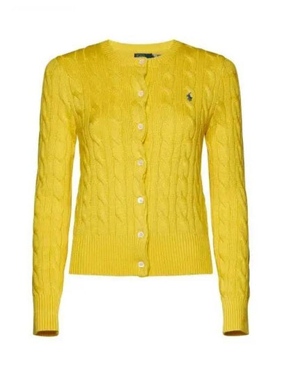 Women's Embroidered Logo Pony Cable Cardigan Yellow - POLO RALPH LAUREN - BALAAN 2