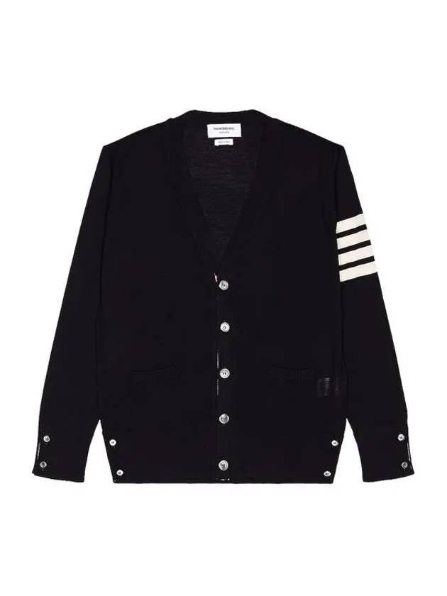 Men's Sustainable Classic Diagonal Wool Cardigan Black - THOM BROWNE - BALAAN 3