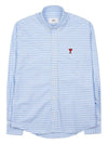 Small Heart Logo Gingham Button Long Sleeves Shirt Sky Blue - AMI - BALAAN 2