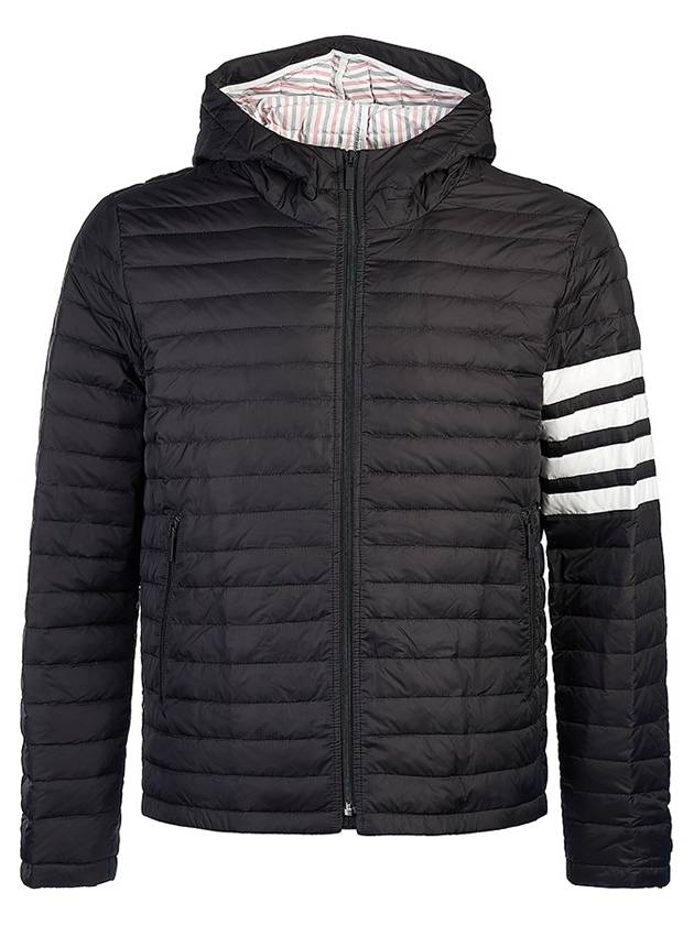 Matte Nylon 4-Bar Stripe Downfill Quilted Hoodie Padding Black - THOM BROWNE - BALAAN 2