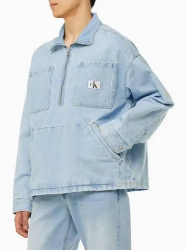 Jeans Half Zip-Up Denim Jacket Light Blue - CALVIN KLEIN - BALAAN 1