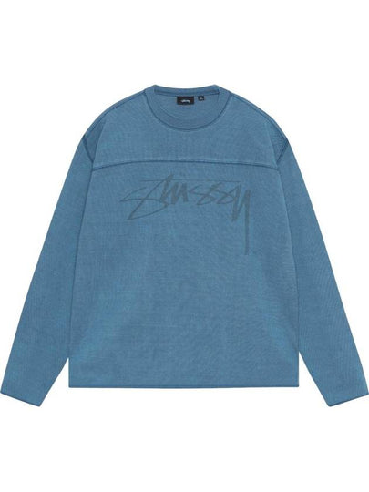 Football Crew Pigmented Dyed Long Sleeve T-Shirt Blue - STUSSY - BALAAN 2