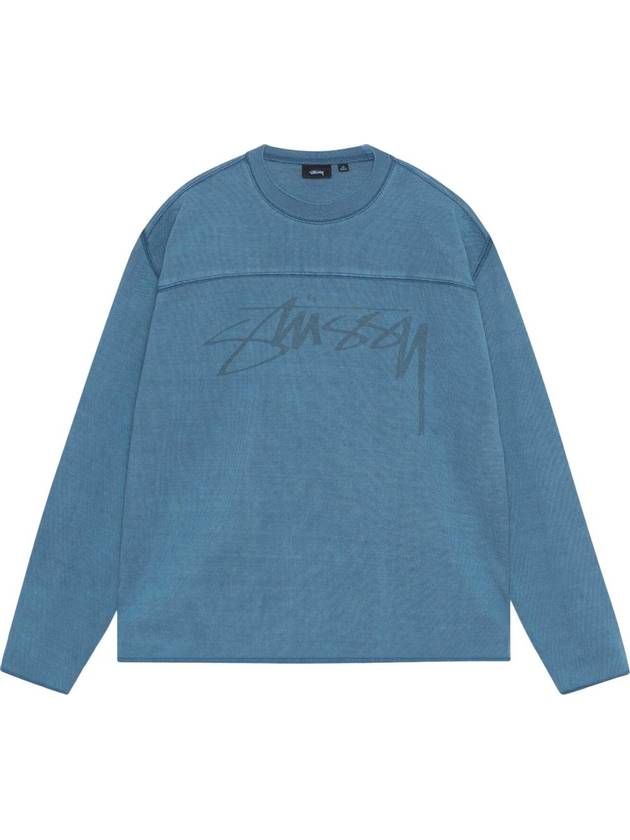 Football Crew Pigmented Dyed Long Sleeve T-Shirt Blue - STUSSY - BALAAN 1