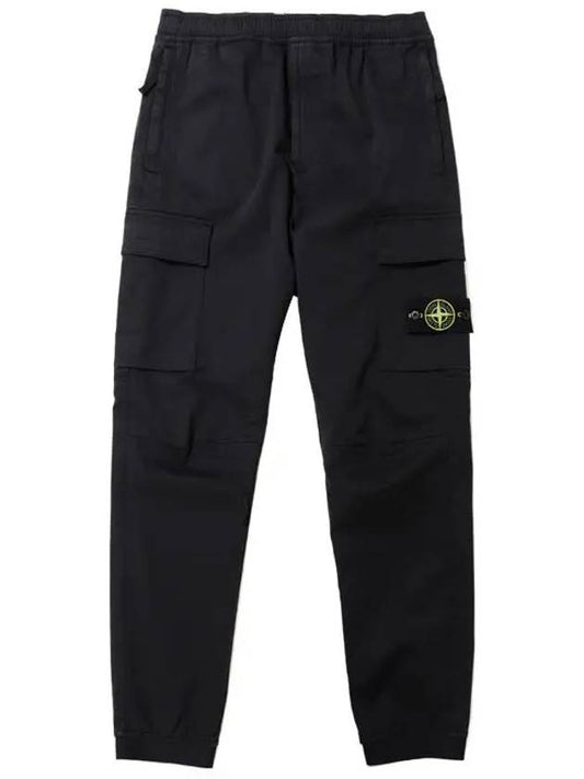 Garment Dyed Cotton Wool Satin Cargo Track Pants Black - STONE ISLAND - BALAAN 2