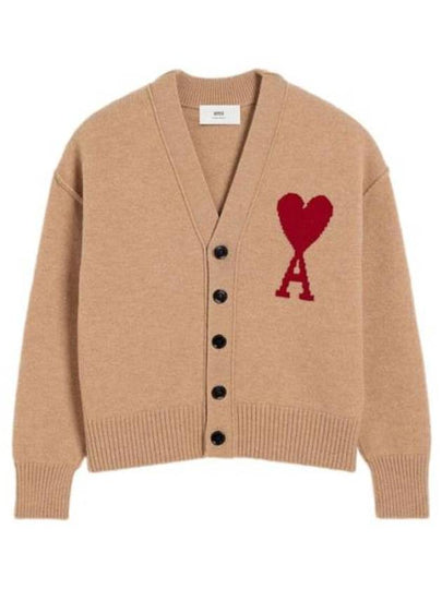 De Coeur Logo Wool Cardigan Camel - AMI - BALAAN 2