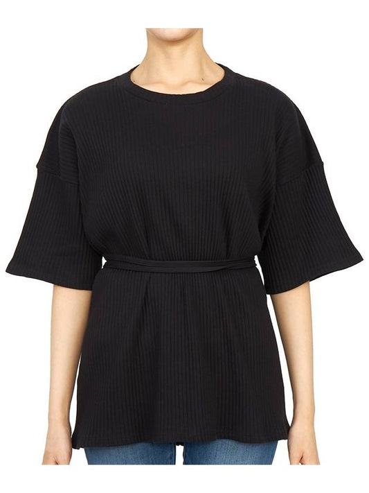Women's Wrap Short Sleeve TShirt FSHT RIB 000 BLACK - BASERANGE - BALAAN 1