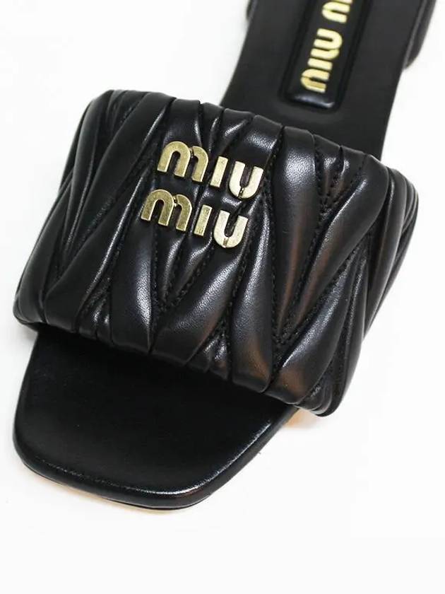 Matelasse Nappa Leather Slippers Black - MIU MIU - BALAAN 4