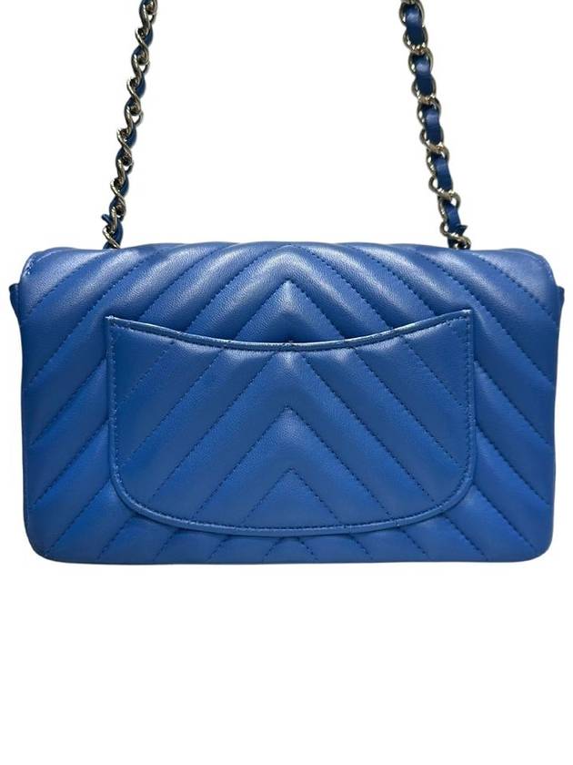 A69900 Blue Lambskin New Mini Chevron Gold Chain Cross Bag - CHANEL - BALAAN 4