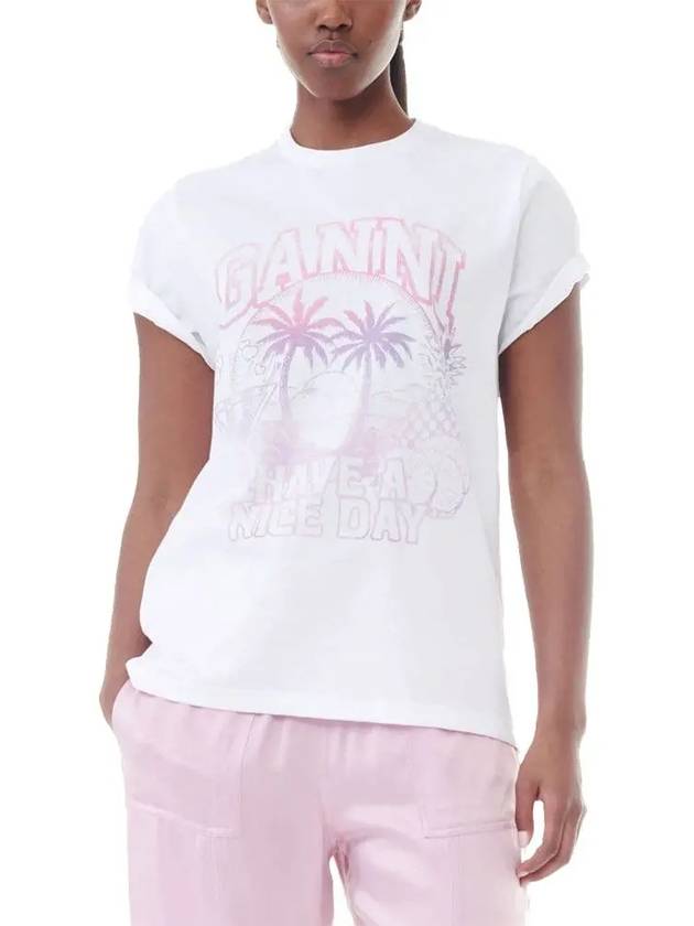 Logo Print Short Sleeve T-Shirt White - GANNI - BALAAN 3