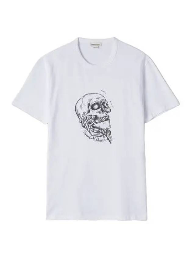 Skull Print Short Sleeve T Shirt White Tee - ALEXANDER MCQUEEN - BALAAN 1