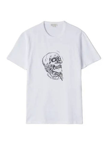 Skull Print Short Sleeve T Shirt White Tee - ALEXANDER MCQUEEN - BALAAN 1
