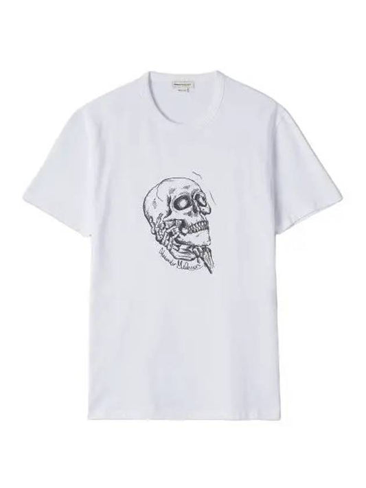 Skull Print Short Sleeve T Shirt White Tee - ALEXANDER MCQUEEN - BALAAN 1