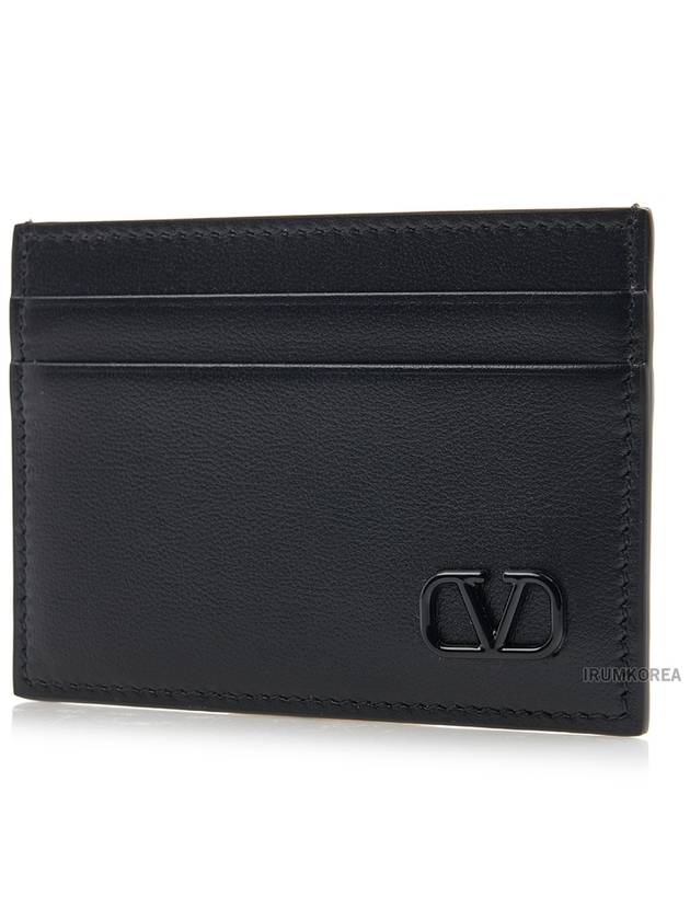 V Logo Signature Calfskin Card Wallet Black - VALENTINO - BALAAN 3