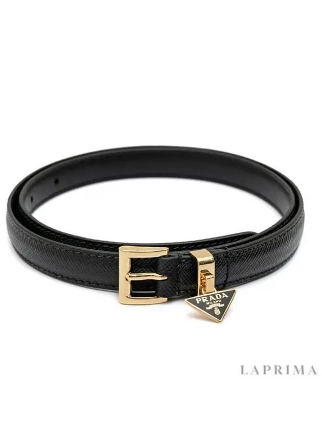 Triangular Logo Charm Saffiano Leather Belt Black - PRADA - BALAAN 5