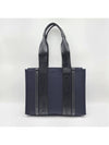 Woody Embroidered Logo Medium Leather Tote Bag Navy - CHLOE - BALAAN 2