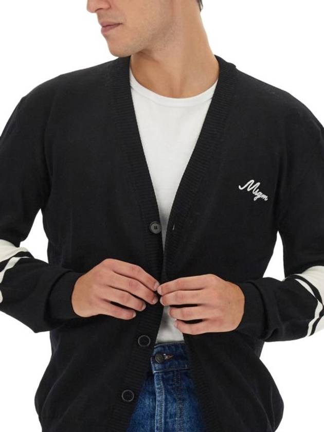 Embroidered Logo Wool Cardigan Black - MSGM - BALAAN 5