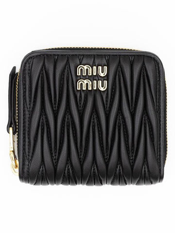 Matelasse Logo Zip Around Half Wallet Black - MIU MIU - BALAAN 1