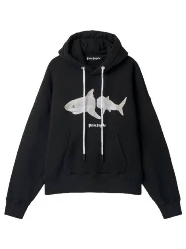 Shark Oversized Organic Jersey Hooded Black Sweatshirt - PALM ANGELS - BALAAN 1