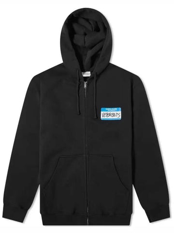 Logo Print Cotton Zip-Up Hoodie Black - VETEMENTS - BALAAN 1