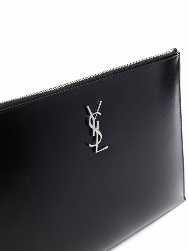 Monogram Silver Logo Clutch Bag Black - SAINT LAURENT - BALAAN 4