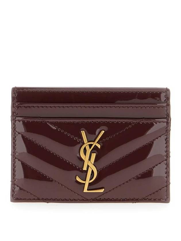 Cassandre Matelasse Patent Leather Card Wallet Dark Red Wine - SAINT LAURENT - BALAAN 1