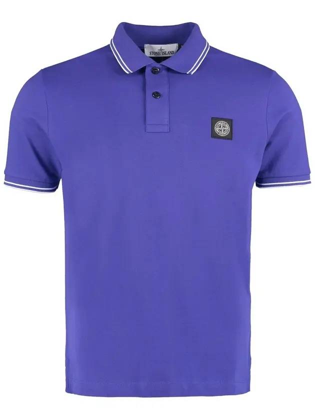 Men's Two Line Wappen Patch Cotton Short Sleeve Polo Shirt Blue - STONE ISLAND - BALAAN 1