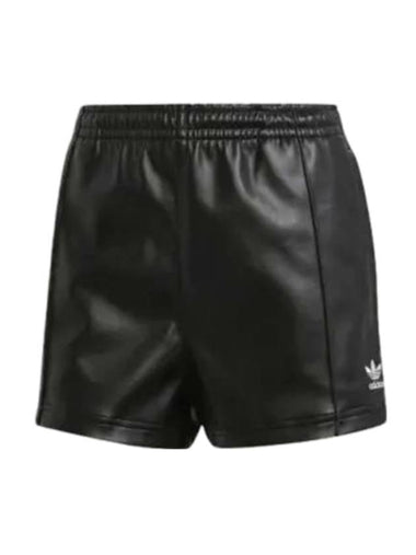 Pleather 3 Stripes Drawcord Shorts Black - ADIDAS - BALAAN 1