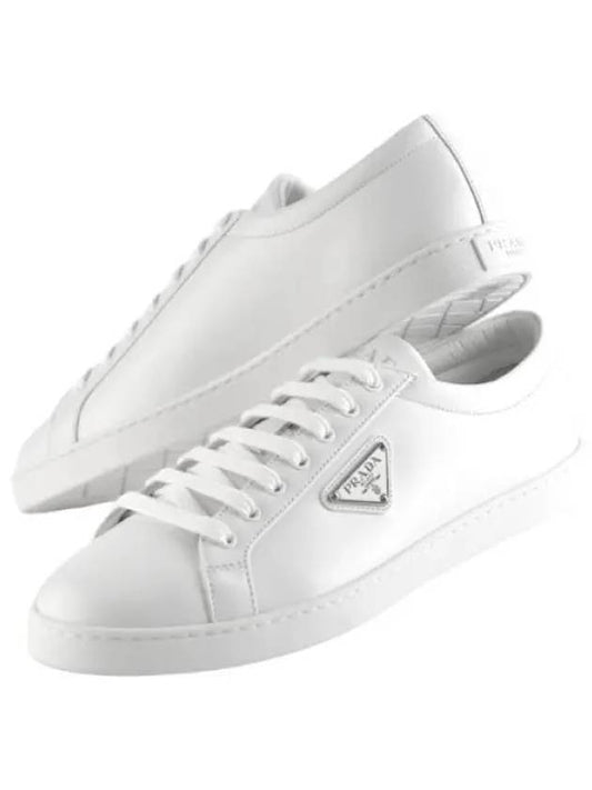 Brushed leather triangle logo sneakers men s - PRADA - BALAAN 1