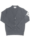 Men's Classic V-neck Merino Wool Cardigan Medium Grey - THOM BROWNE - BALAAN 6