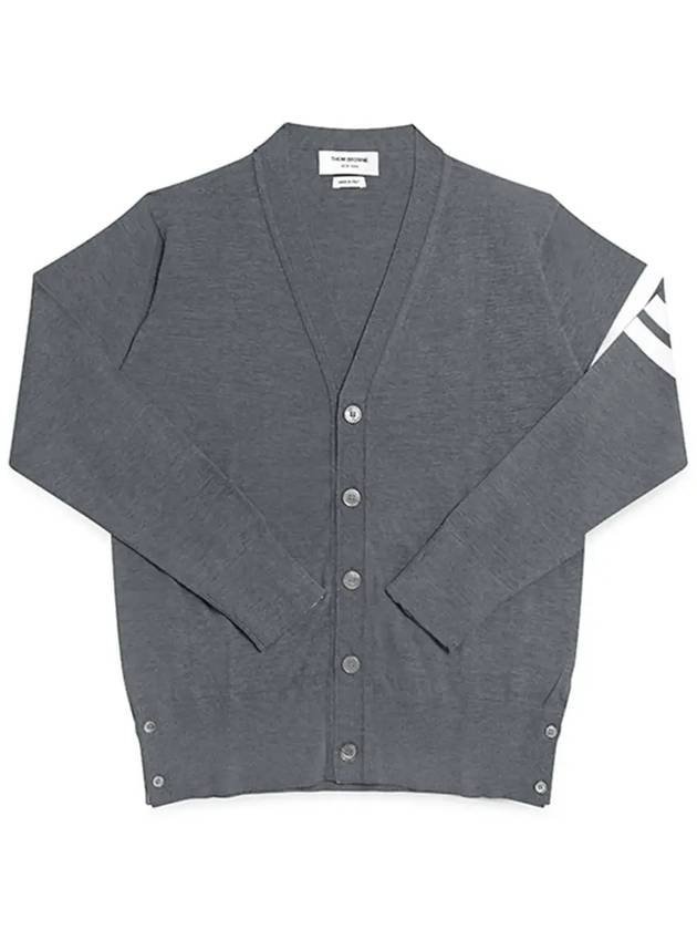 Men's Classic V-neck Merino Wool Cardigan Medium Grey - THOM BROWNE - BALAAN 6