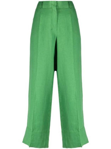 Rebecca Rebecca Linen Crop Wide Pants Green - S MAX MARA - BALAAN 1