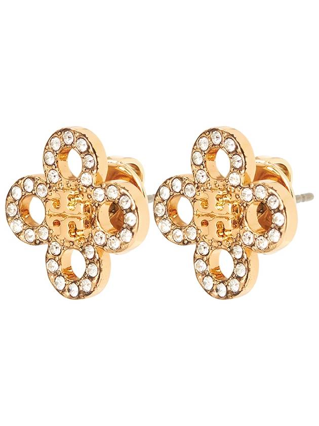 Tory Burch Kira Clover Pave Stud Small Earrings White Gold - TORY BURCH - BALAAN 2