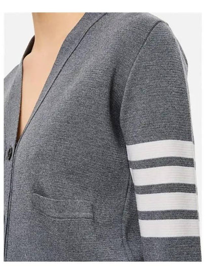 Milano Stitch 4 Bar Classic V Neck Fine Merino Wool Cardigan Medium Grey - THOM BROWNE - BALAAN 2