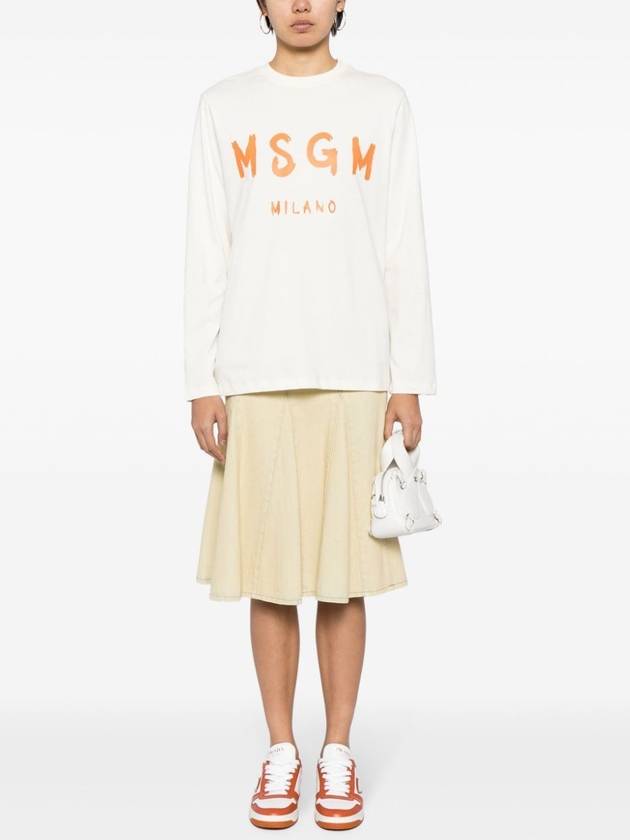 Brushed Logo Cotton Long Sleeve T-Shirt Ivory - MSGM - BALAAN 3