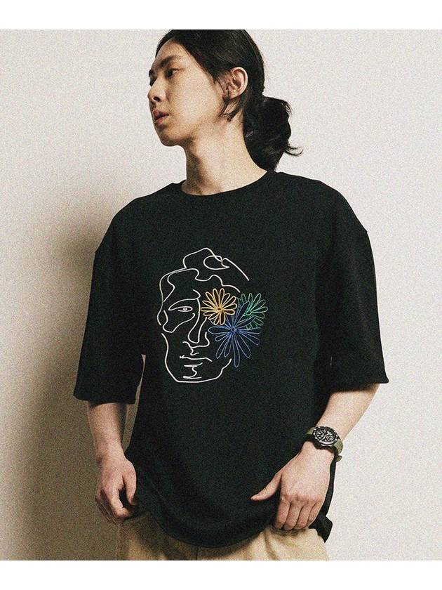 Face Flower Stitch Half T-Shirt Black - FFEFF STUDIO - BALAAN 4