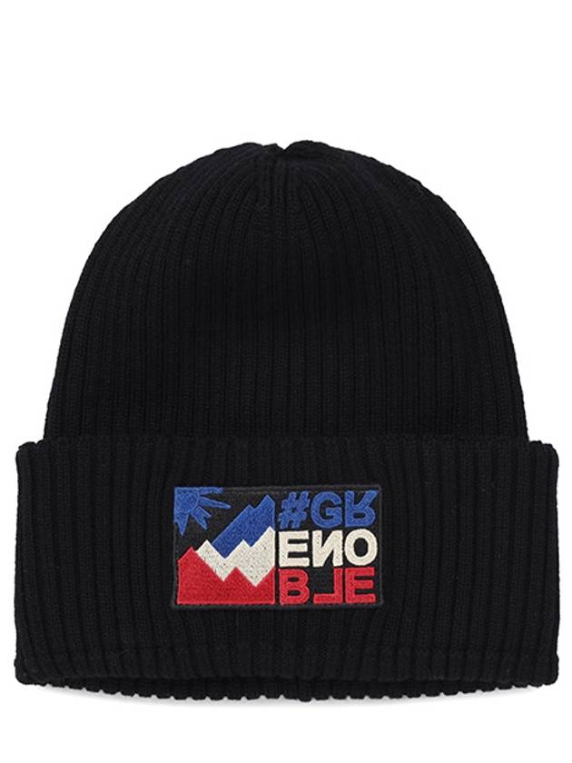 Black Logo Grenoble Wool Beanie 3B00017 M1131 999 - MONCLER - BALAAN 1