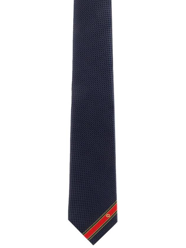 Interlocking G Stripe Silk Tie Navy - GUCCI - BALAAN 2