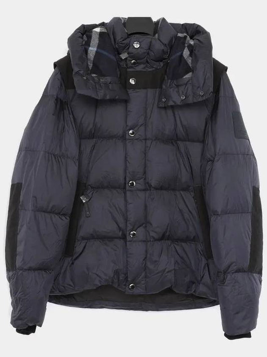 Men's Side Pocket Zip Padded Jacket Navy - BURBERRY - BALAAN 2